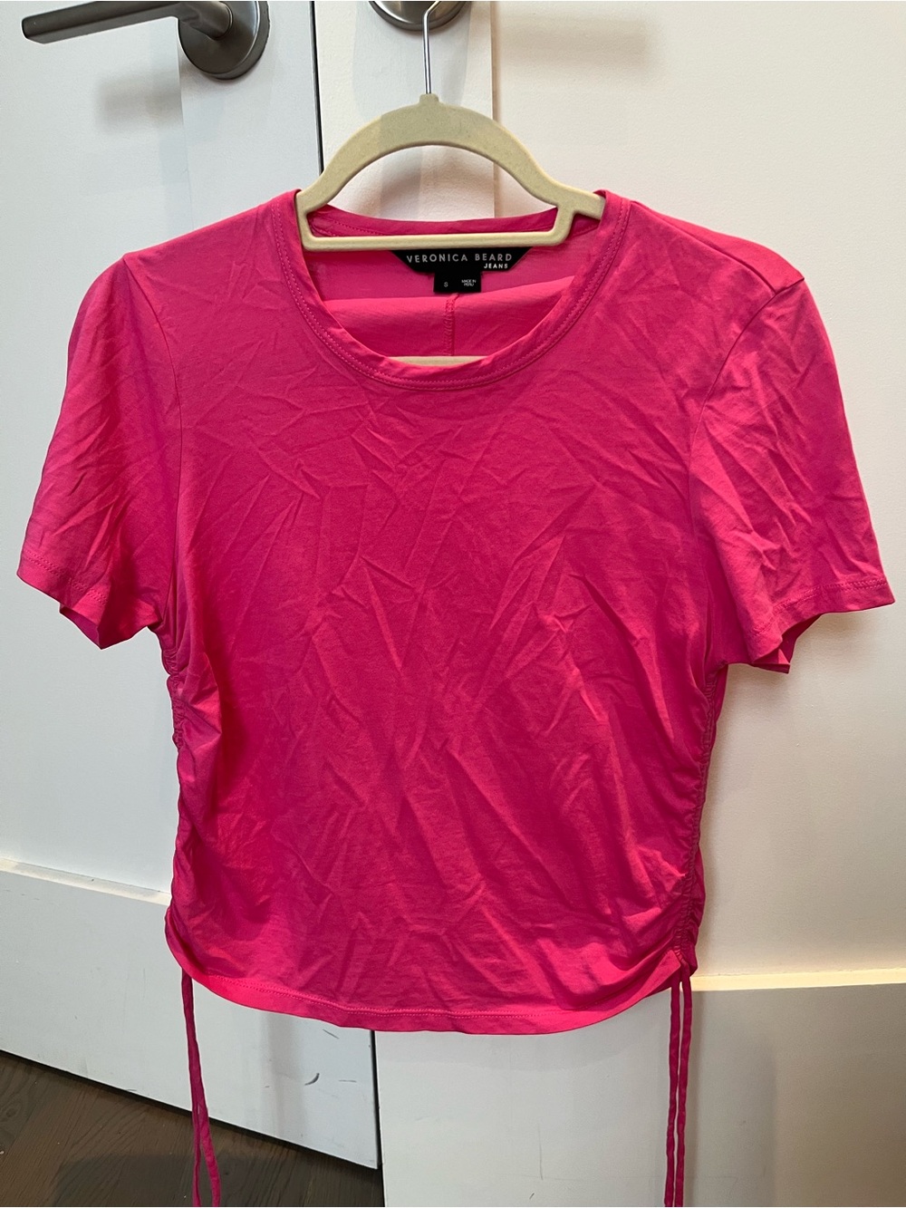 Veronica Beard Pink Short-Sleeve Cinch Tee, Size Small
